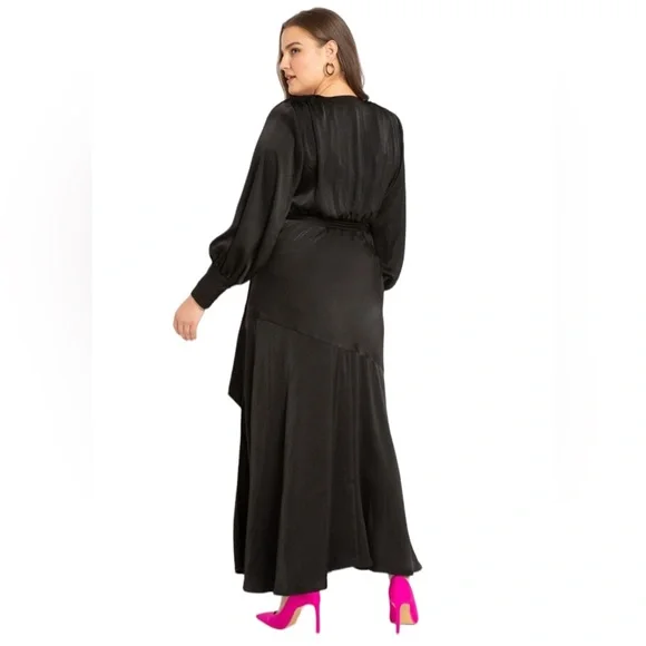 Eloquii Black satin wrap maxi dress plus size - Picture 2 of 5